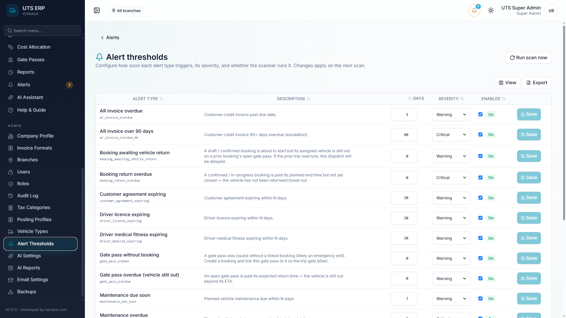 UTS — Customers, vendors, vehicles and drivers — one master record each, with compliance built in — Screenshot 3