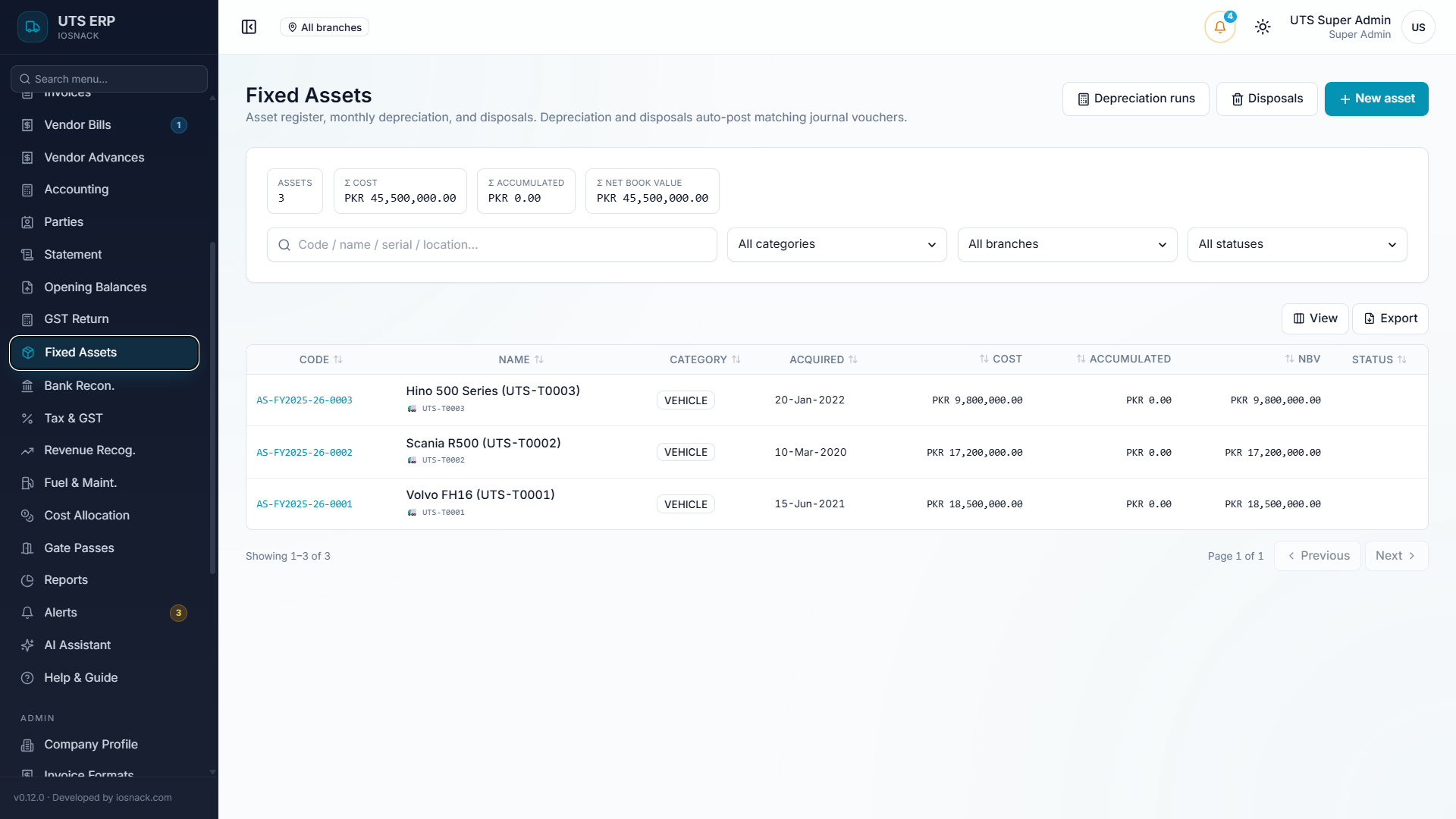 UTS — A full double-entry ledger purpose-built for transport — every operation lands in the books — Screenshot 5