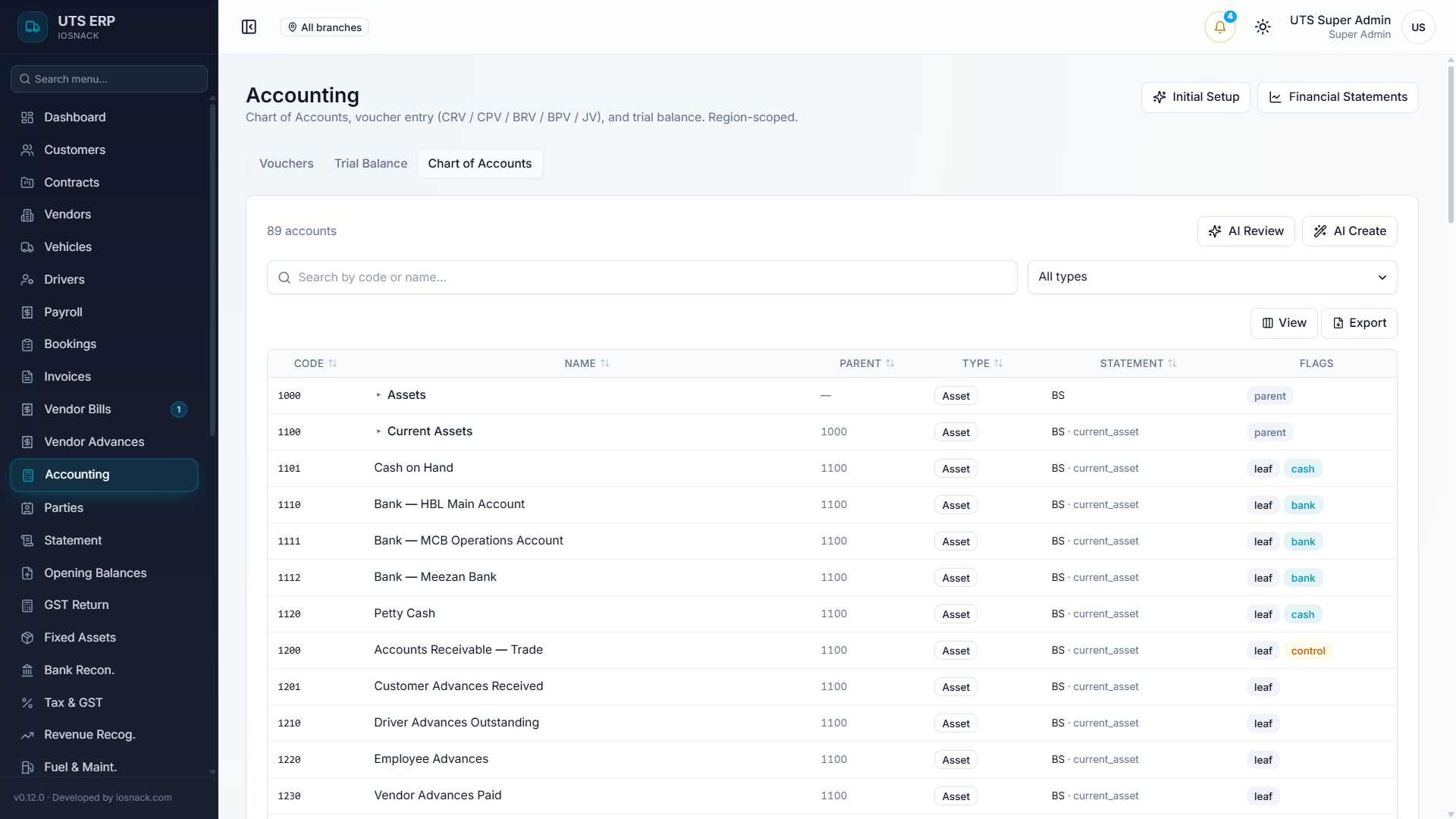 UTS — A full double-entry ledger purpose-built for transport — every operation lands in the books — Screenshot 1
