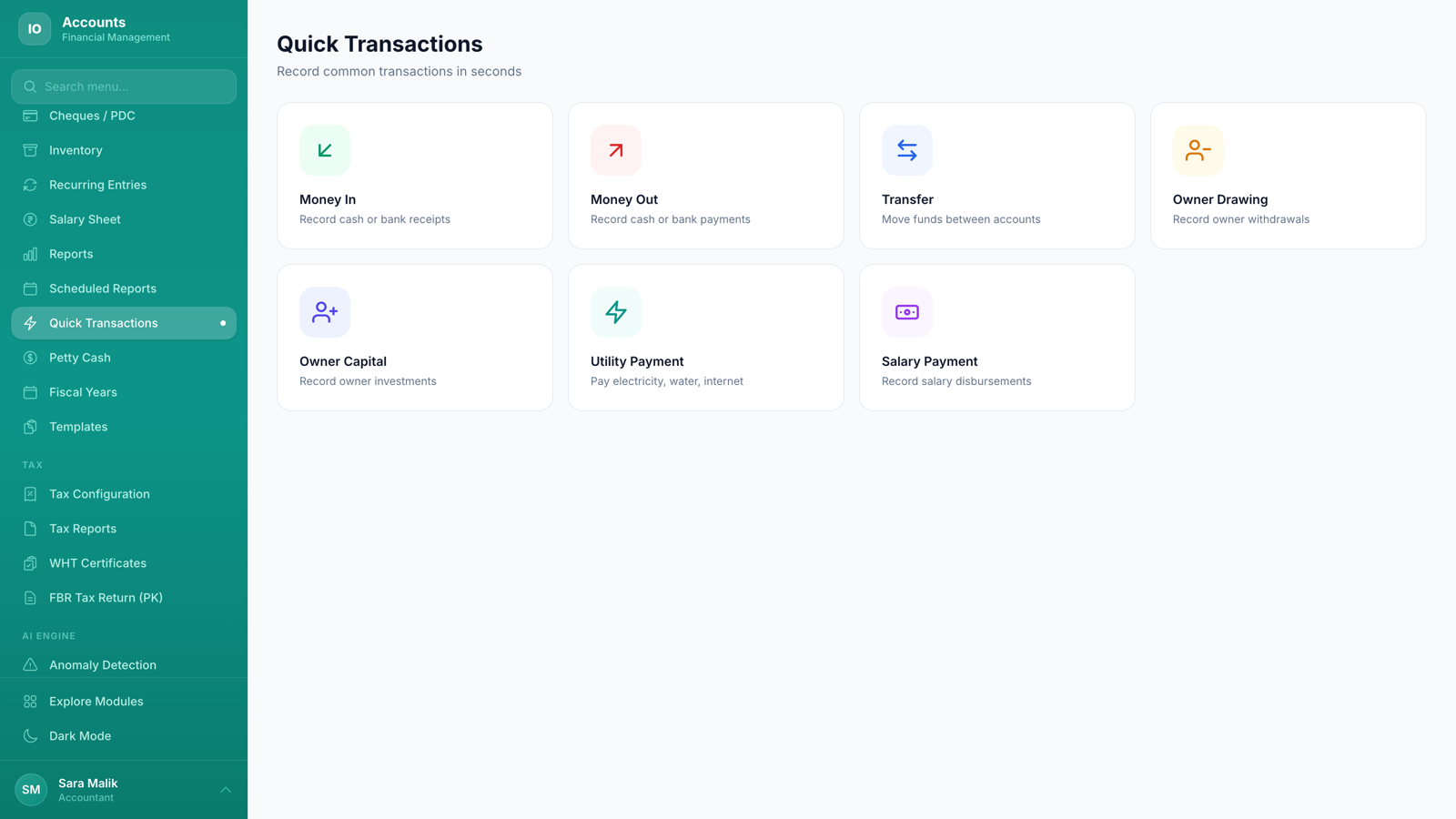 Quick Transactions - One-click bookkeeping