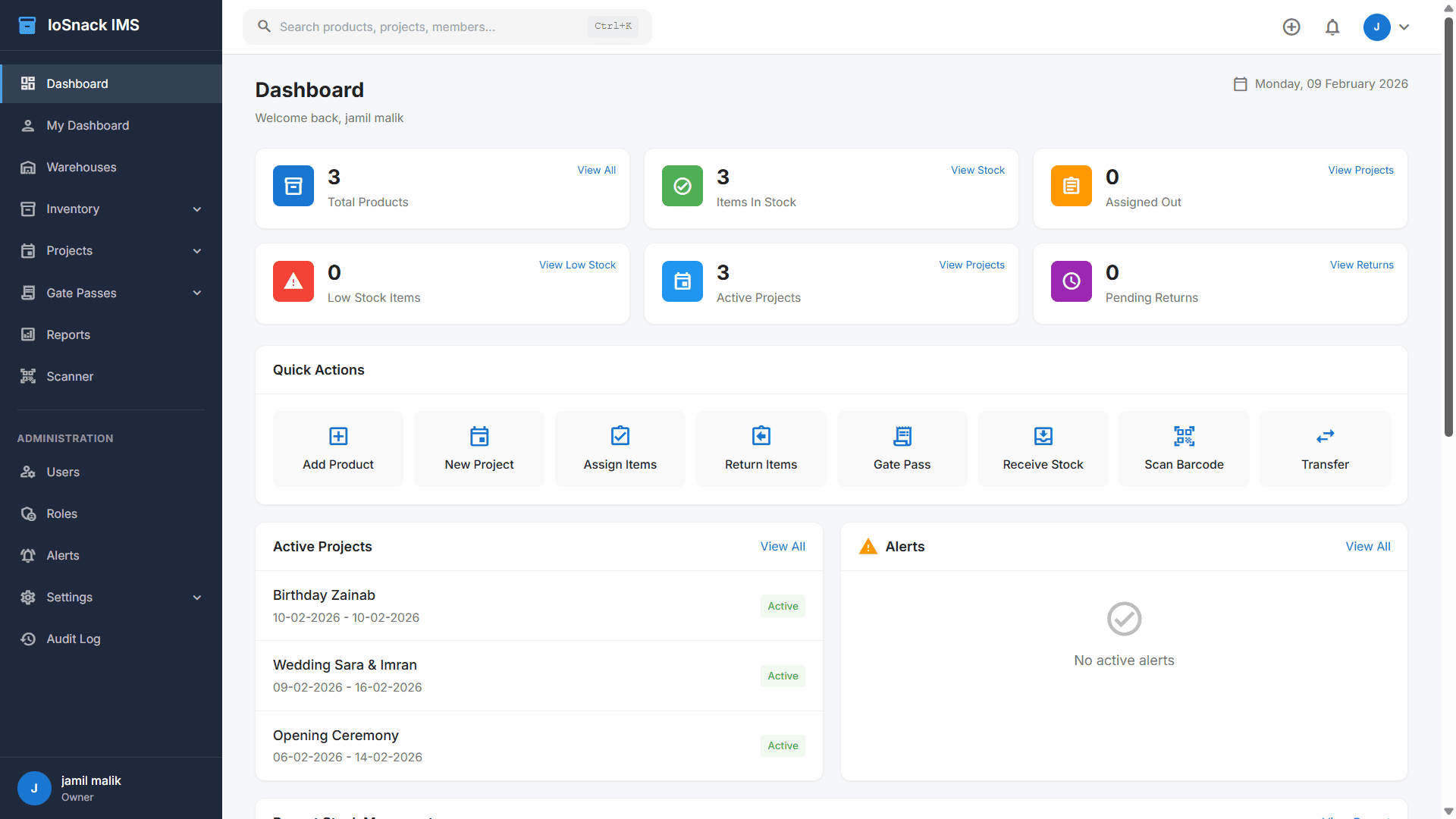 IMS Dashboard - Inventory overview and alerts