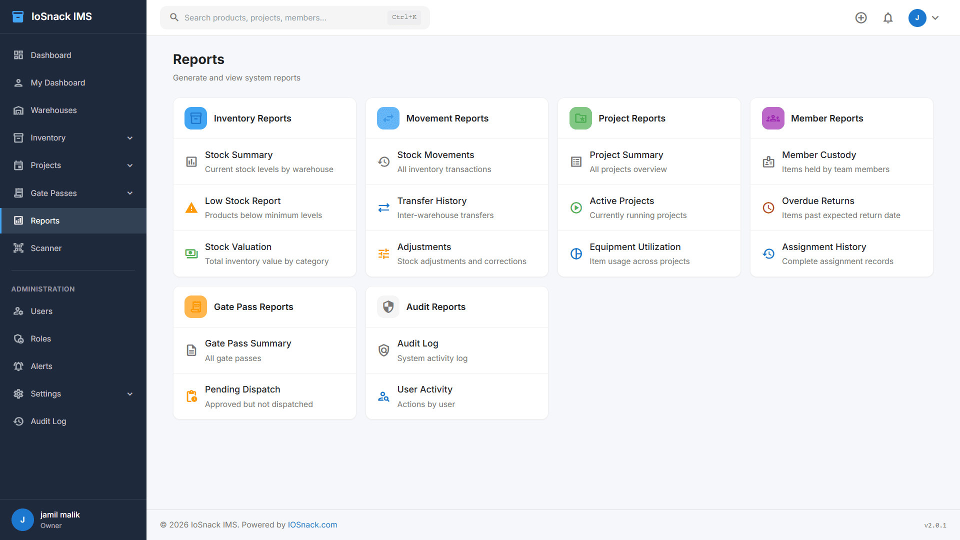 Reports & Analytics - Stock valuation, movements, ABC analysis
