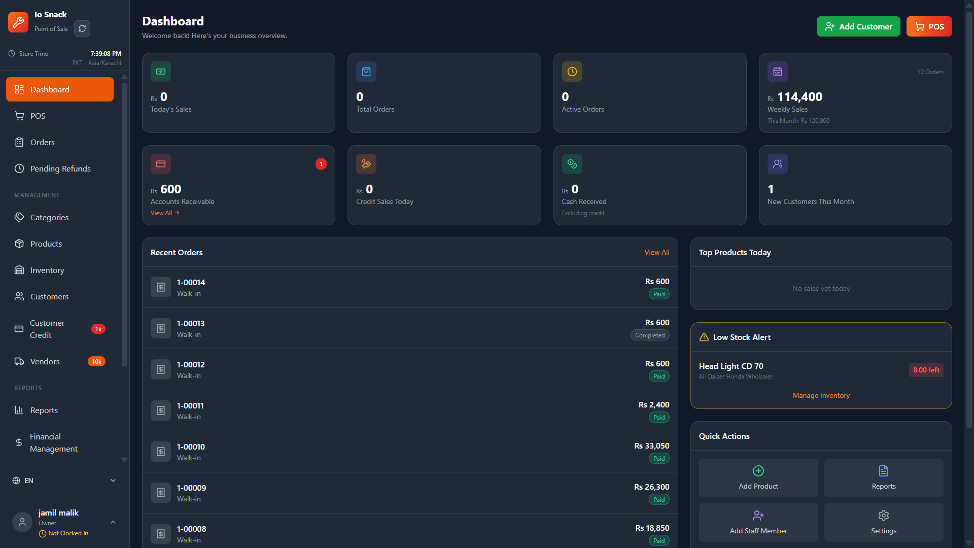 POS Dashboard - Sales overview and analytics