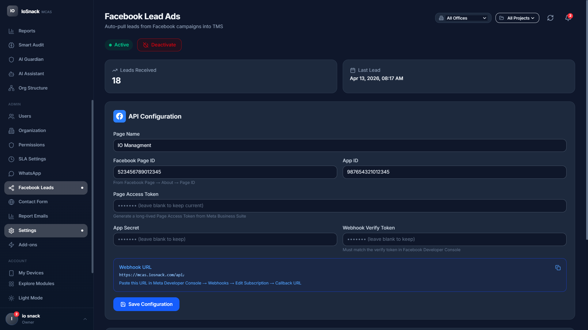 MCAS Facebook Lead Ads integration - Auto-pull leads