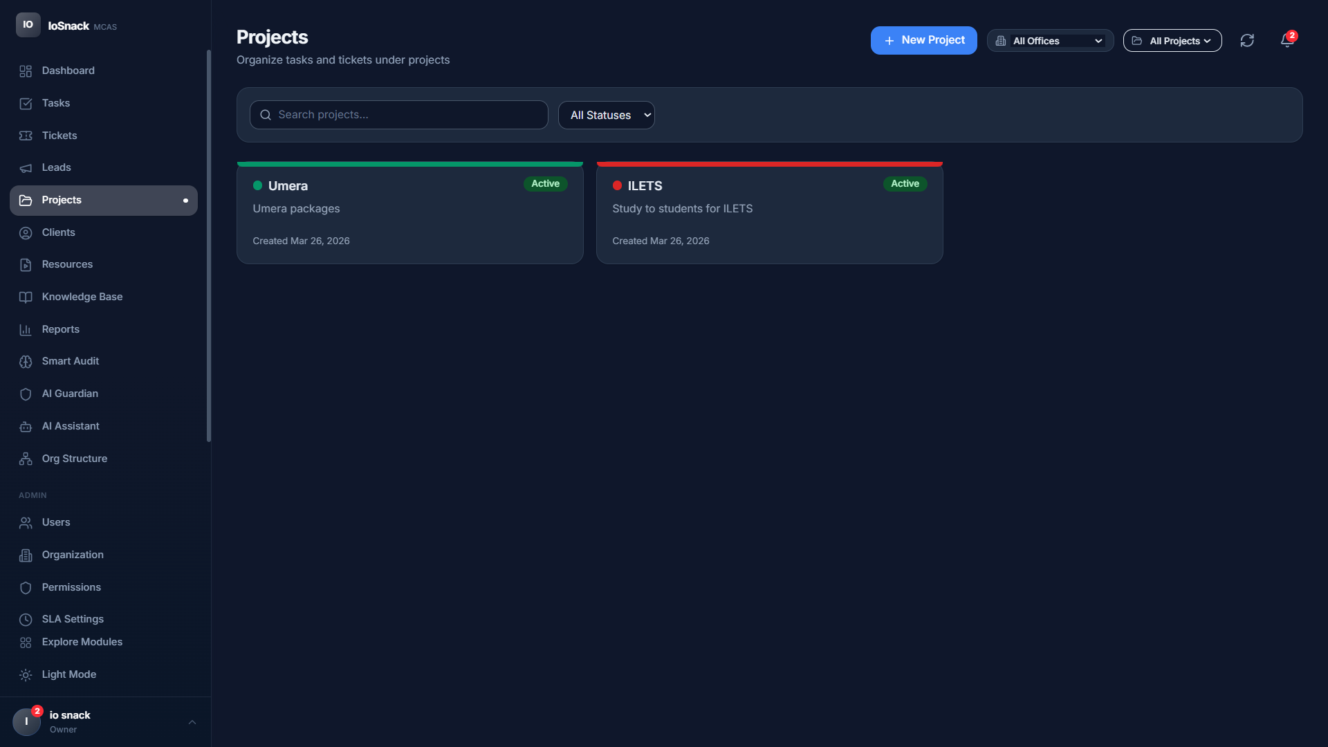 MCAS Projects - Organize tasks and tickets under projects