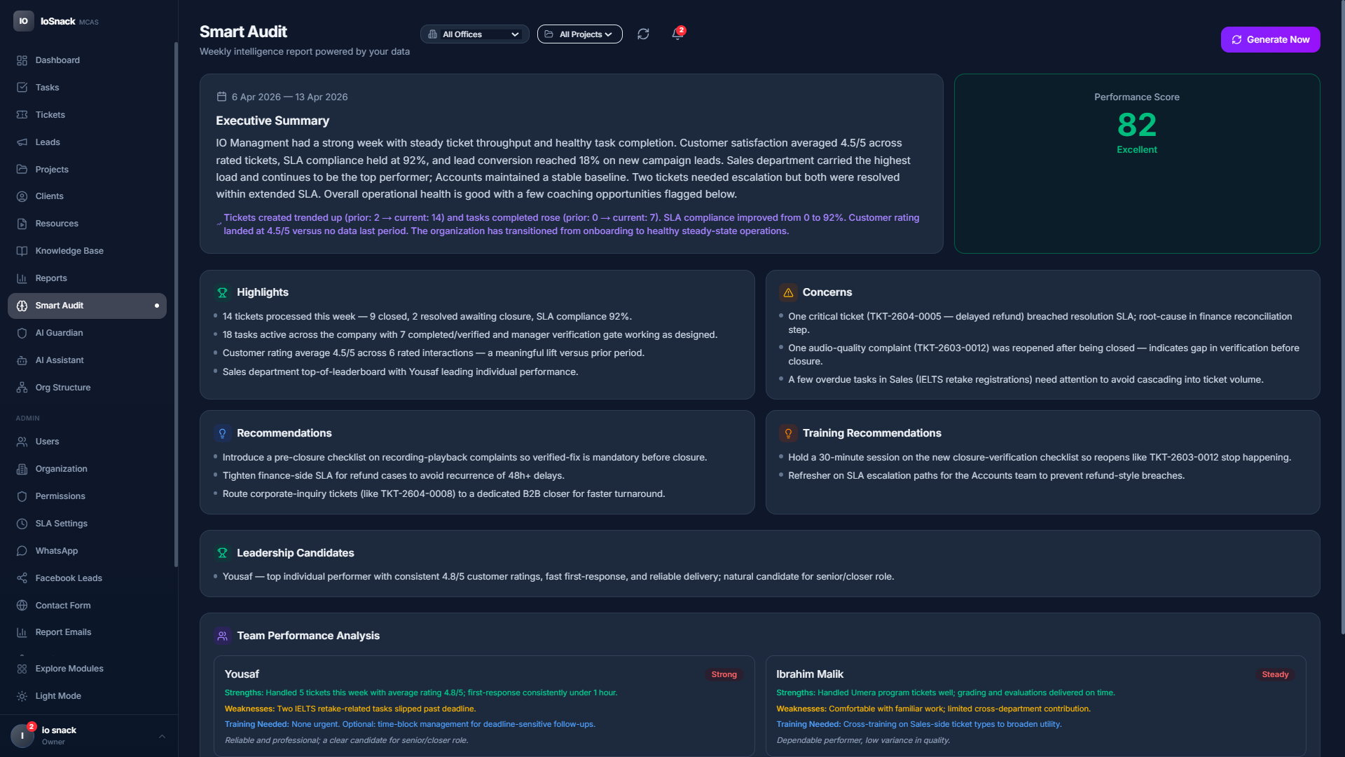 MCAS Smart Audit - AI-generated weekly executive report